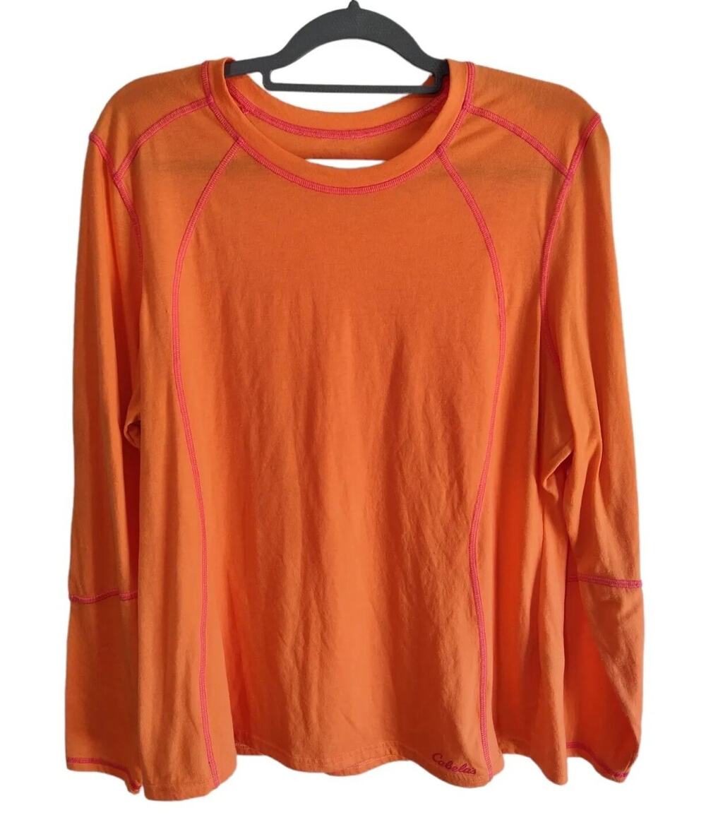 Cabelas Womens Long Sleeve Shirt Dri Release FreshGuard Orange Sz Extra Large XL